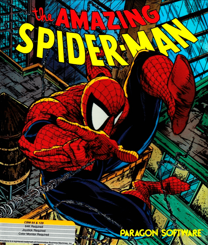 The Amazing Spiderman box art for Commodore 64